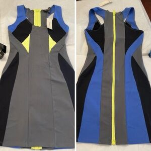 NWT! Bebe Addiction Neon Paneled Sport Dress MEDIUM Scuba Bodycon